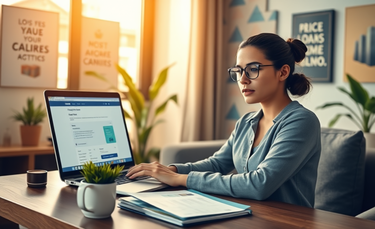 Imagen de una persona usando una computadora para solicitar un préstamo personal en línea.