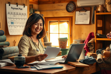 Ilustración de un microempresario recibiendo un préstamo personal para su negocio.