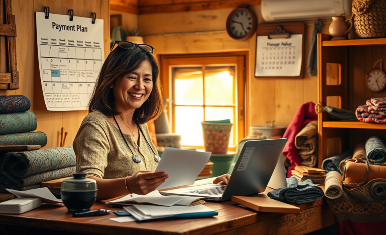 Ilustración de un microempresario recibiendo un préstamo personal para su negocio.